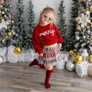 Miles The Label Christmas Girl Outfit: Sweatshirt & Tiered Tulle Tutu Skirt 24M